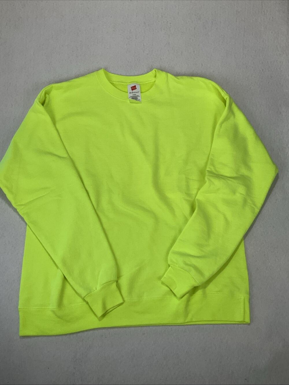 Hanes Men's High Visibility Yellow Green Neon Crew Neck Ecosmart Sweatshirt Sz L